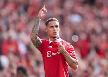 Antony Santos thanks Manchester United fans after scoring his first goal at Old Trafford.
