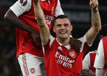 With a fantastic goal against PSV, Xhaka’s first-time volley nestles cutely in the bottom corner.