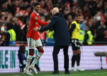 Rashford’s reaction after surpassing Cristiano Ronaldo’s feat by meeting Erik ten Hag’s challenge.