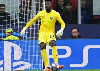 Cameroon’s André Onana’s reaction after his third consecutive clean sheet against Milan in a season.